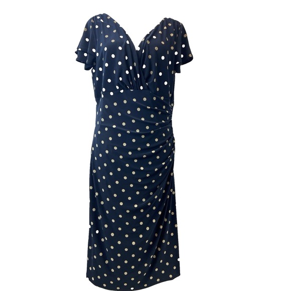 Lauren Ralph Lauren Dress Womens Extra Large Navy Polka Dot Cocktail Stretch‎ - Picture 1 of 10